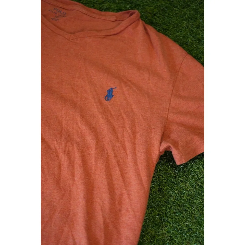 Polo Ralph Lauren T Shirt Mens S Coral Pink Logo Short Sleeve V Neck‎ Pullover
